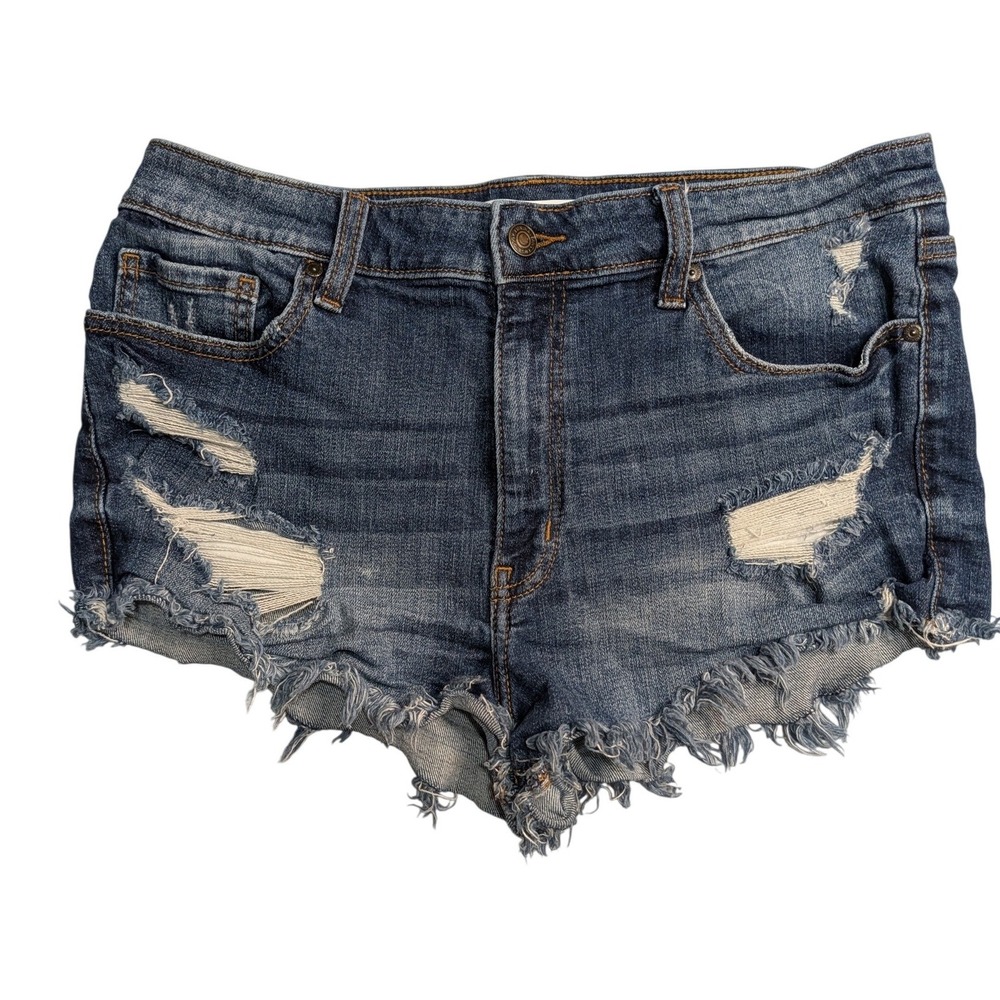 Eunina High Rise Cut Off Shortie Distressed Denim Shorts Blue Womens Size L